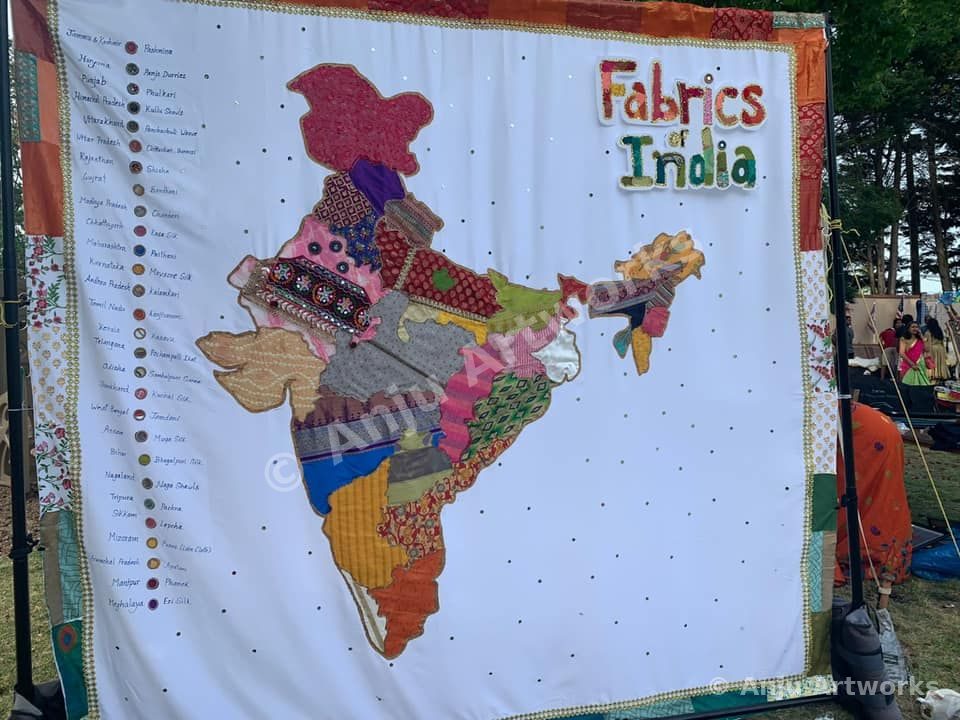 Fabrics of India — map of India made from recycled fabric swatches, artist collaboration 2021
