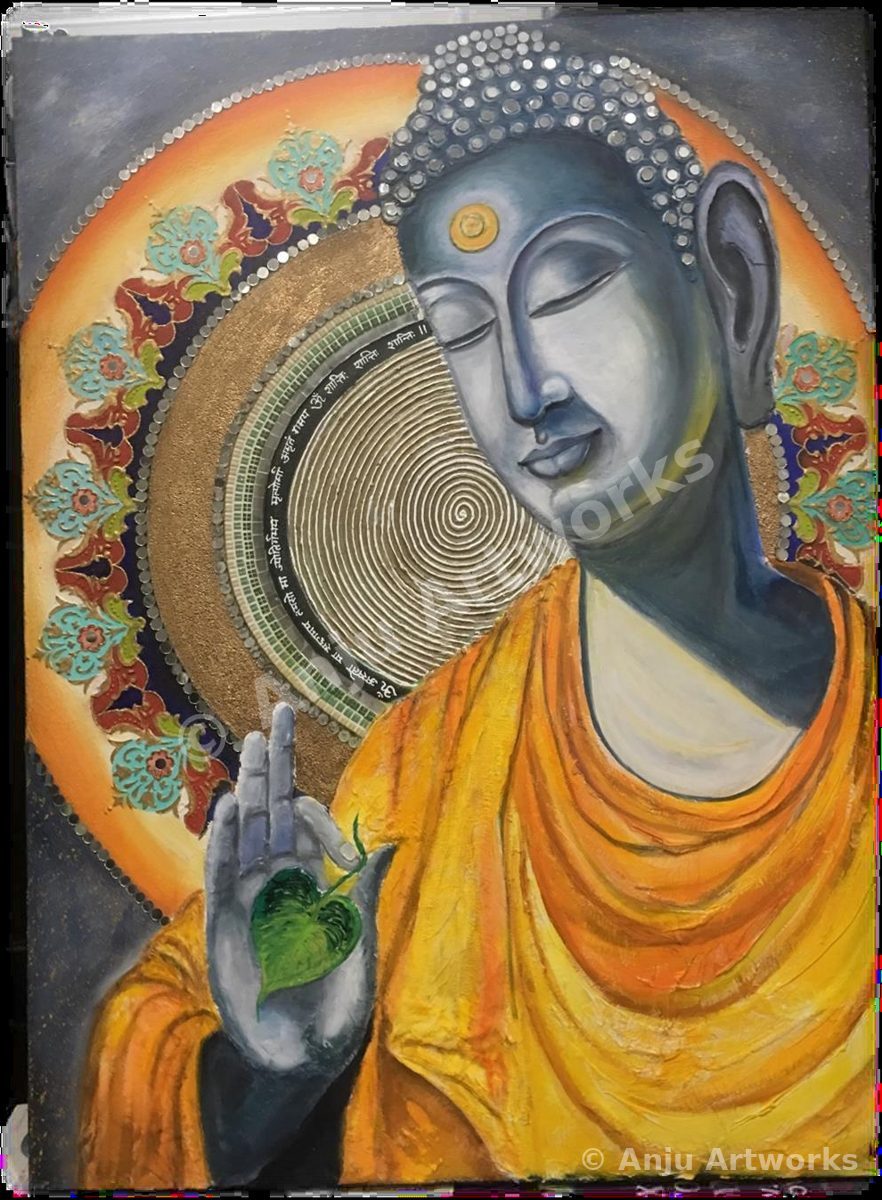 Buddha painting with mirrored mandala halo by Santvana Jain