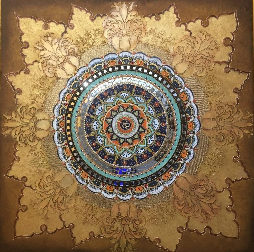 Mandala (2017) — acrylic, clay, mirrors and oil pastels by Santvana Jain